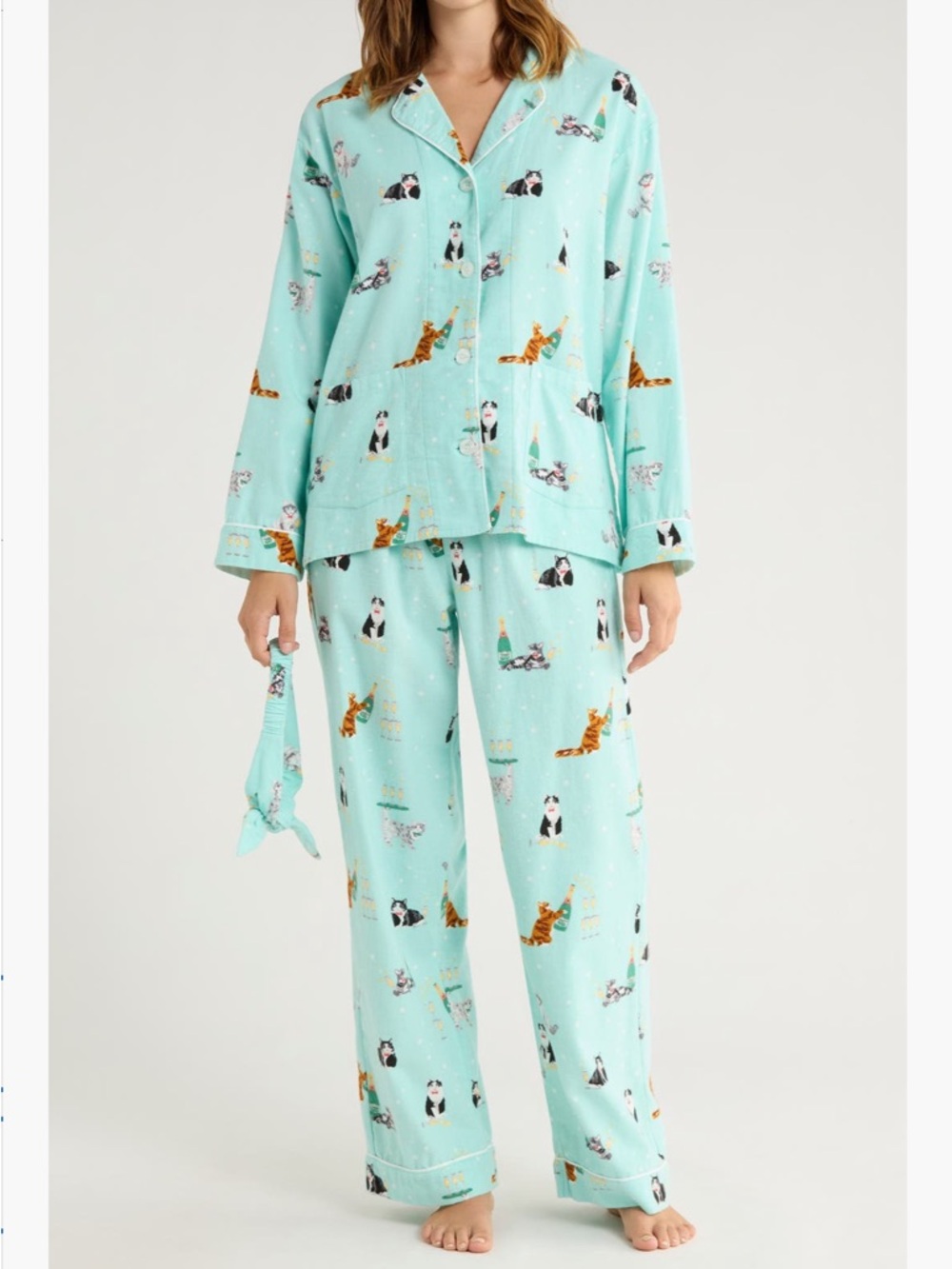 PJ Salvage Cat Champagne 3-Piece Flannel PJ Set Size Large NWT